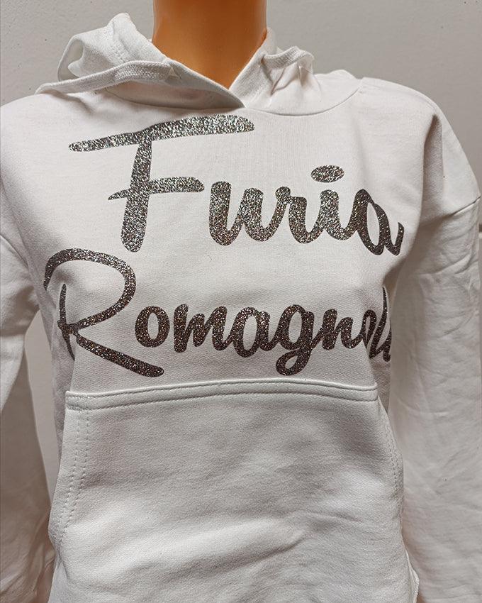 Felpa glitterata donna con cappuccio Furia Romagnola dettaglio qualità